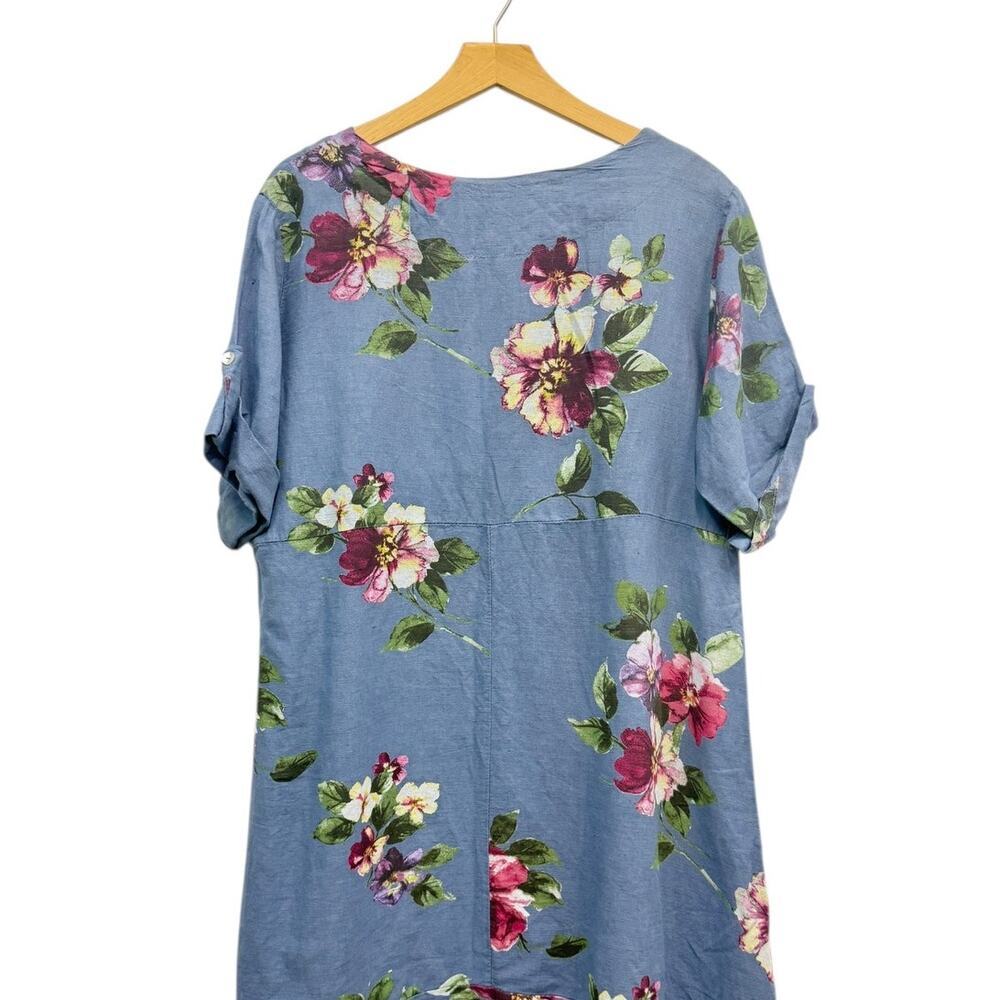 VASNA Rolled Sleeve Floral Linen Tunic Dress in Dusty Blue size Large NWT - Picture 4 of 6
